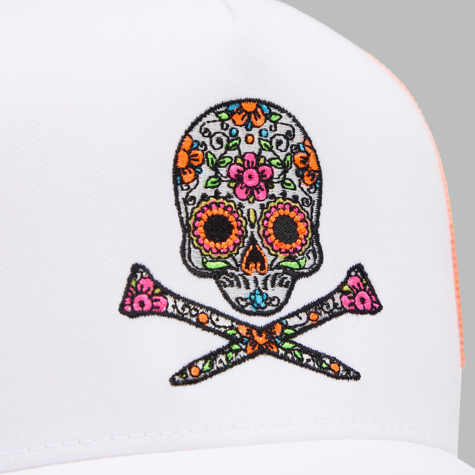 G/FORE Floral Skull Embroidery Trucker Cap Snow
